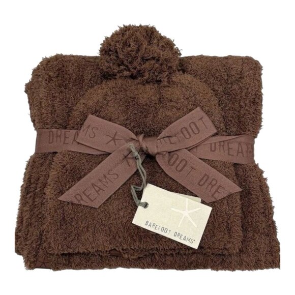 Barefoot Dreams CozyChic Pom Pom Beanie & Scarf Set Chestnut One Size NWT - Picture 1 of 6